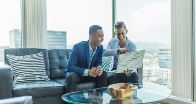 two men discussing a project