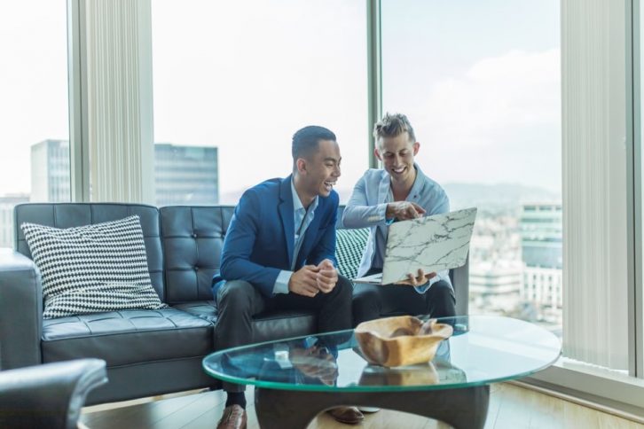 two men discussing a project