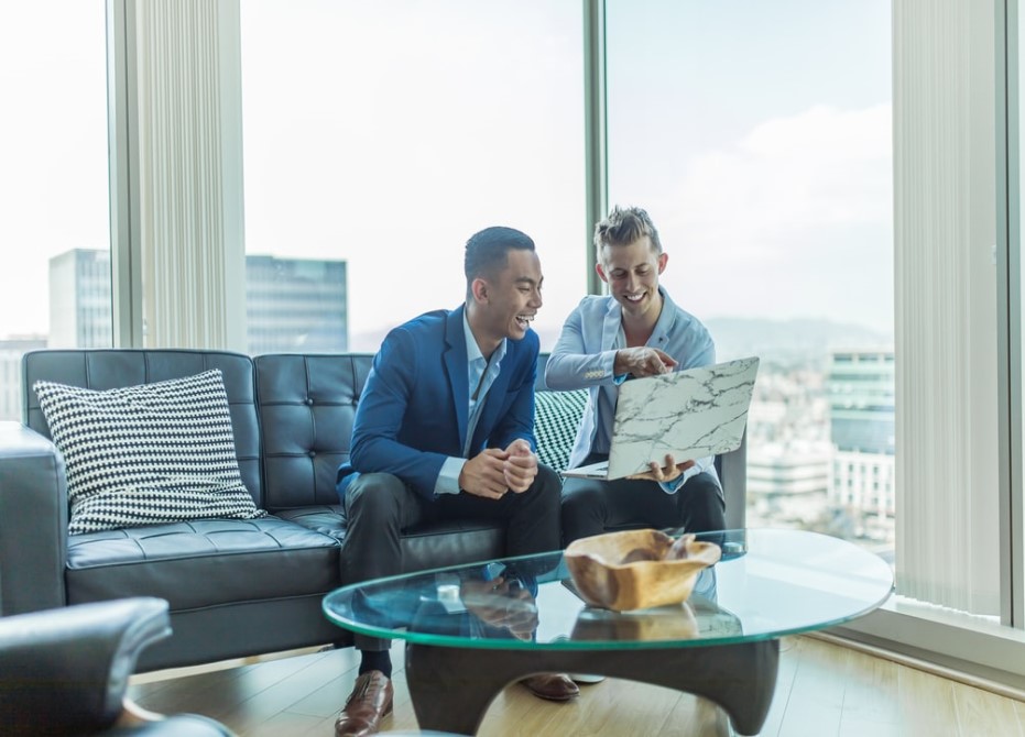 two men discussing a project